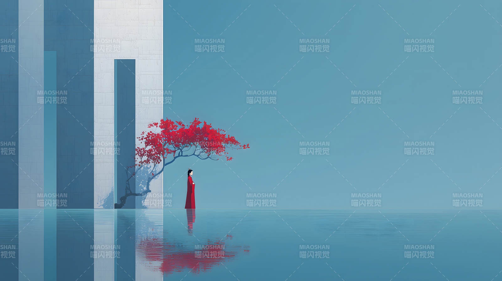 红衣女子静谧意境图片