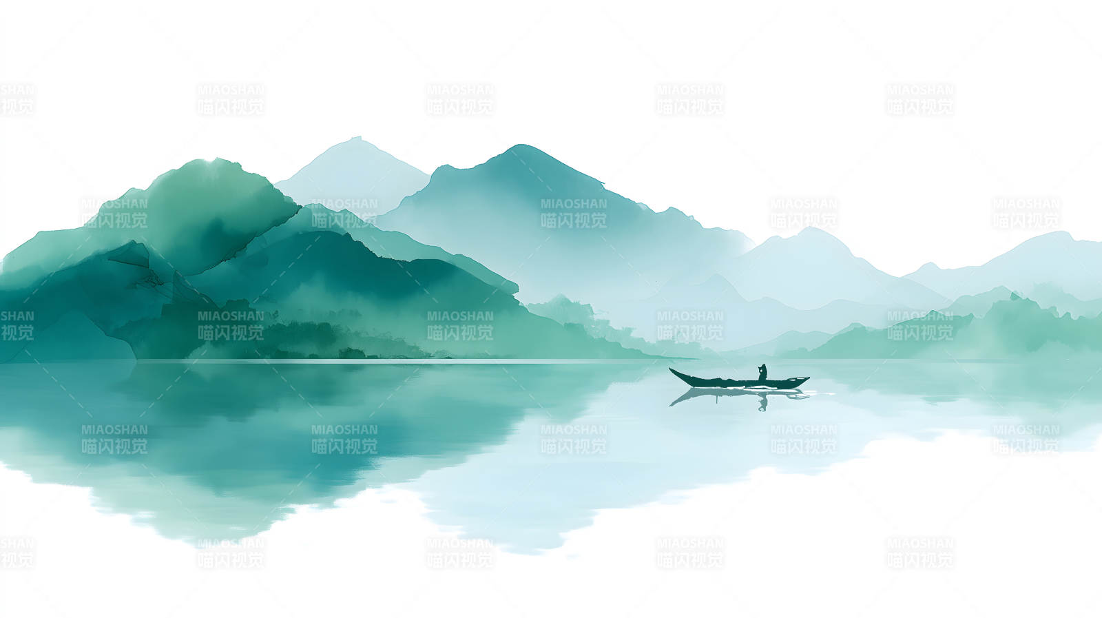 山水一色渔舟唱晚图片