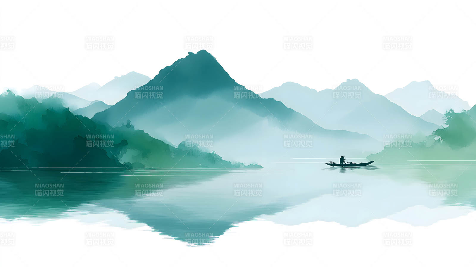 水墨山水渔舟意境图片