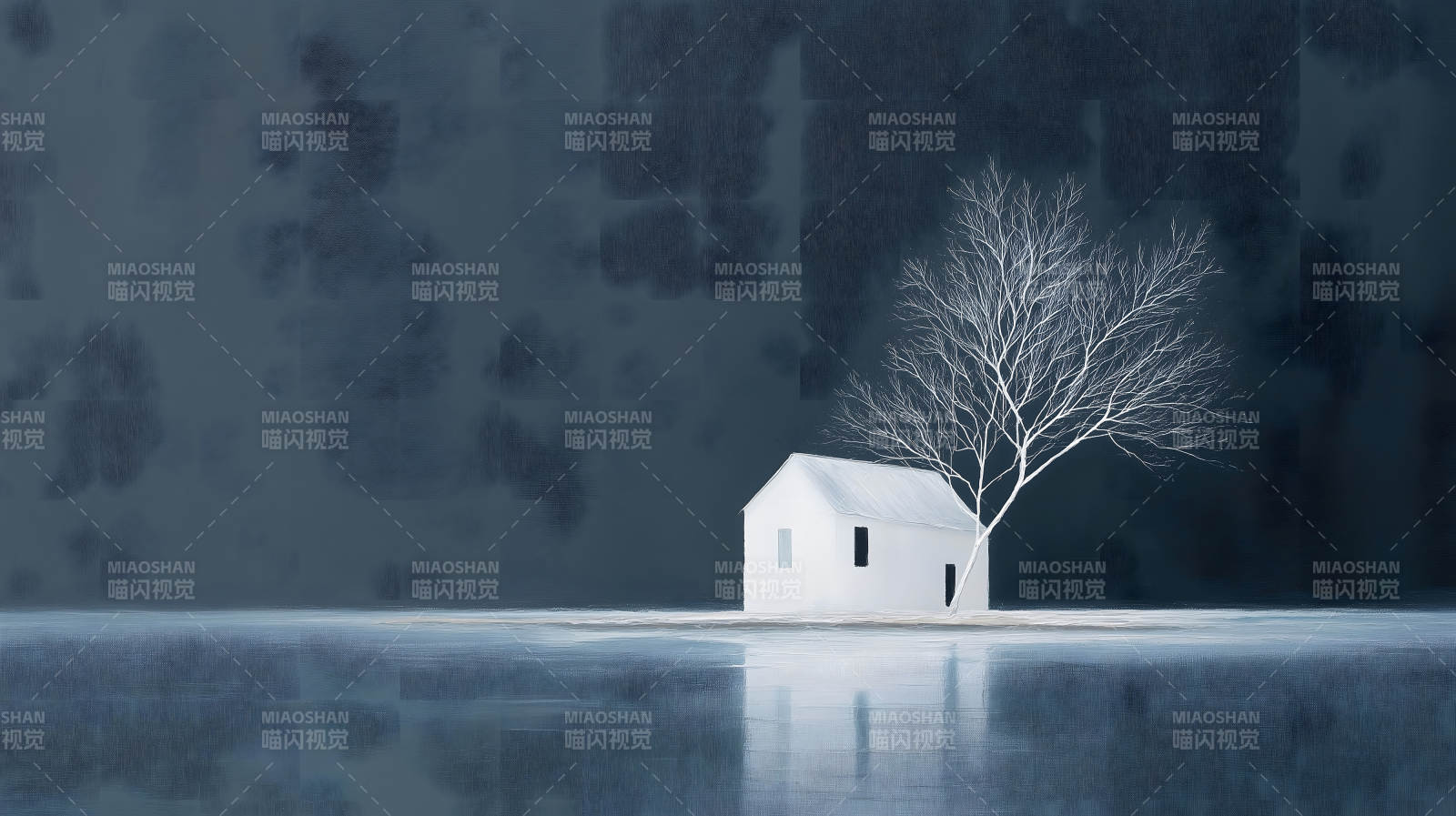 孤寂小屋寒冬景象图片