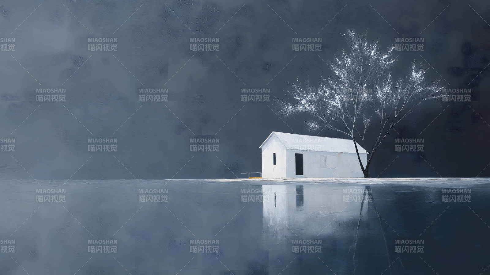 孤屋映树静谧深邃图片