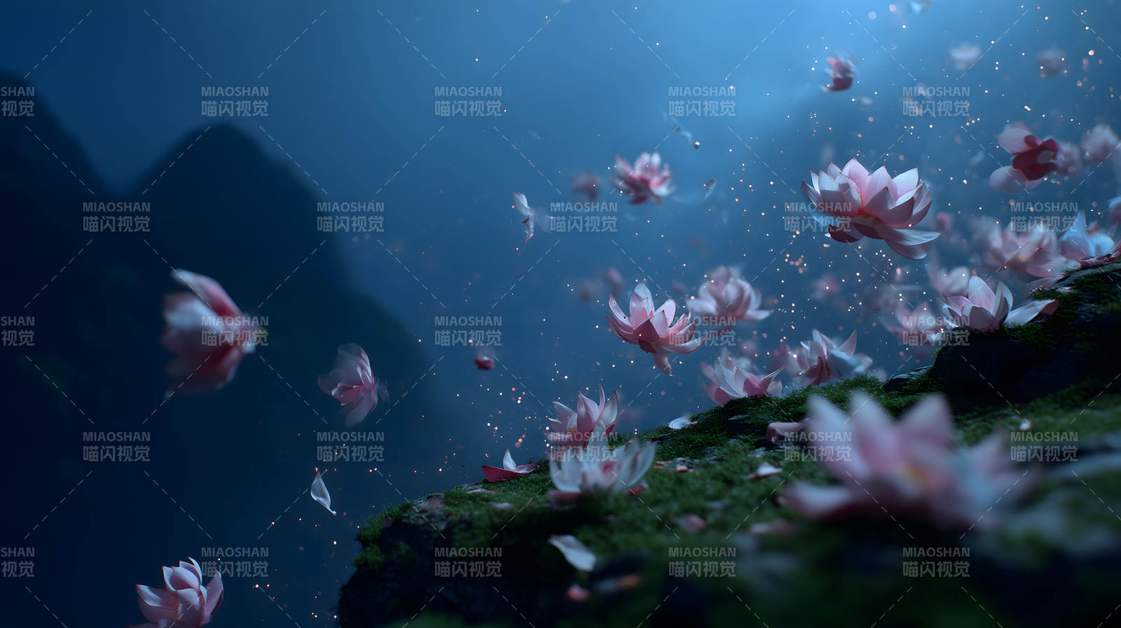 粉色莲花夜空图片