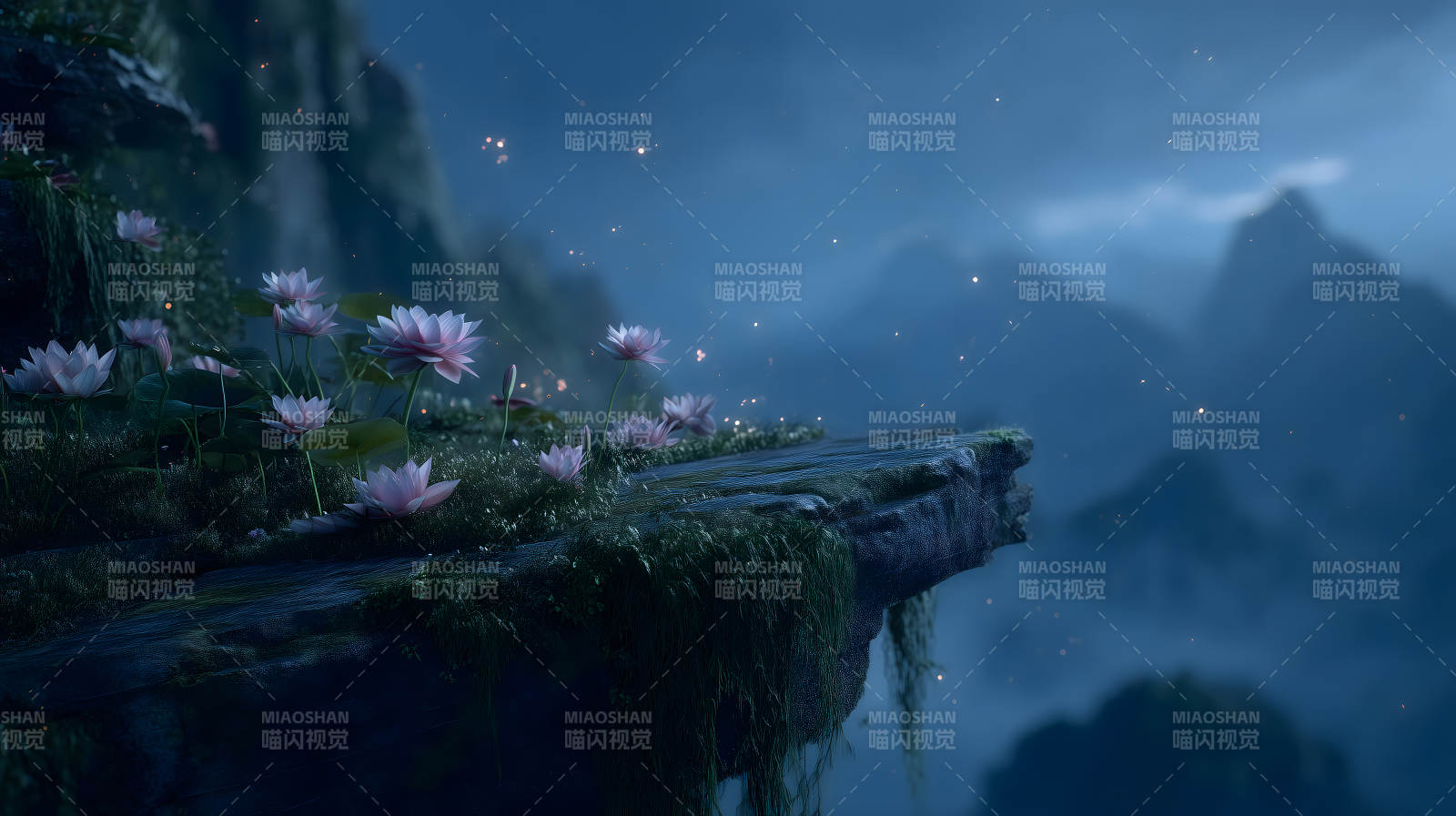 夜色莲花仙境图片