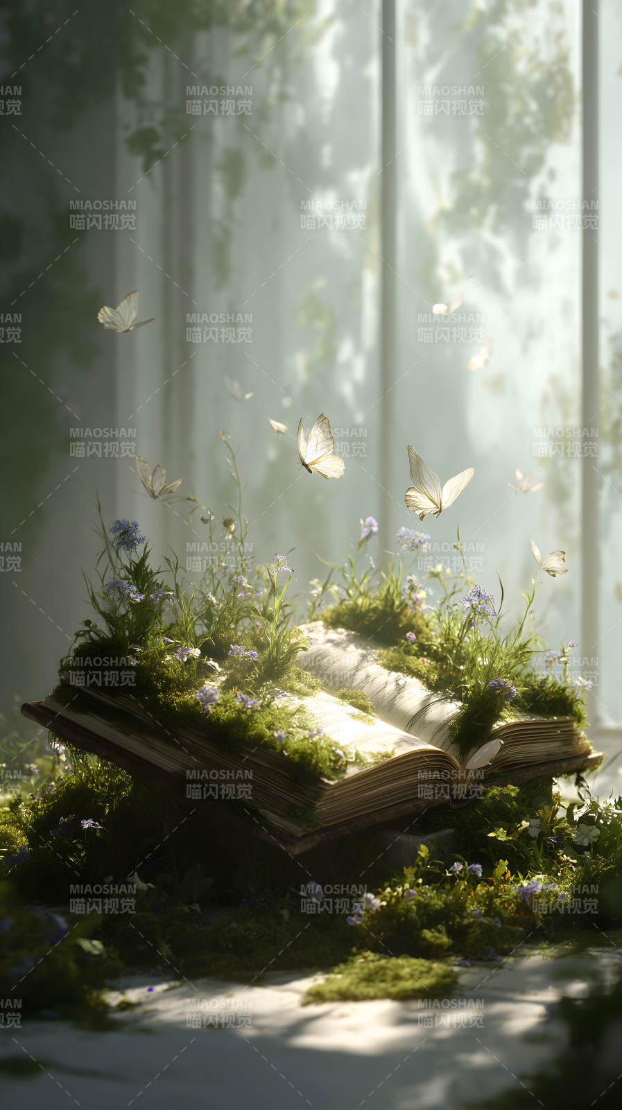 书本花园蝴蝶飞舞图片
