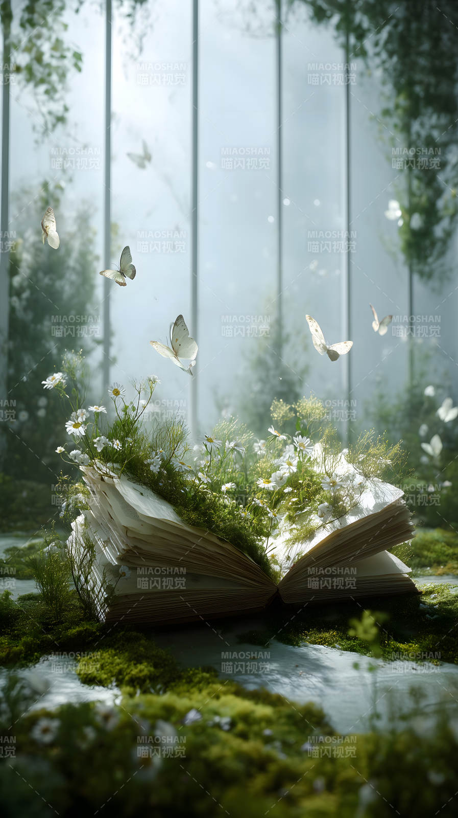 书本花园蝴蝶飞舞图片