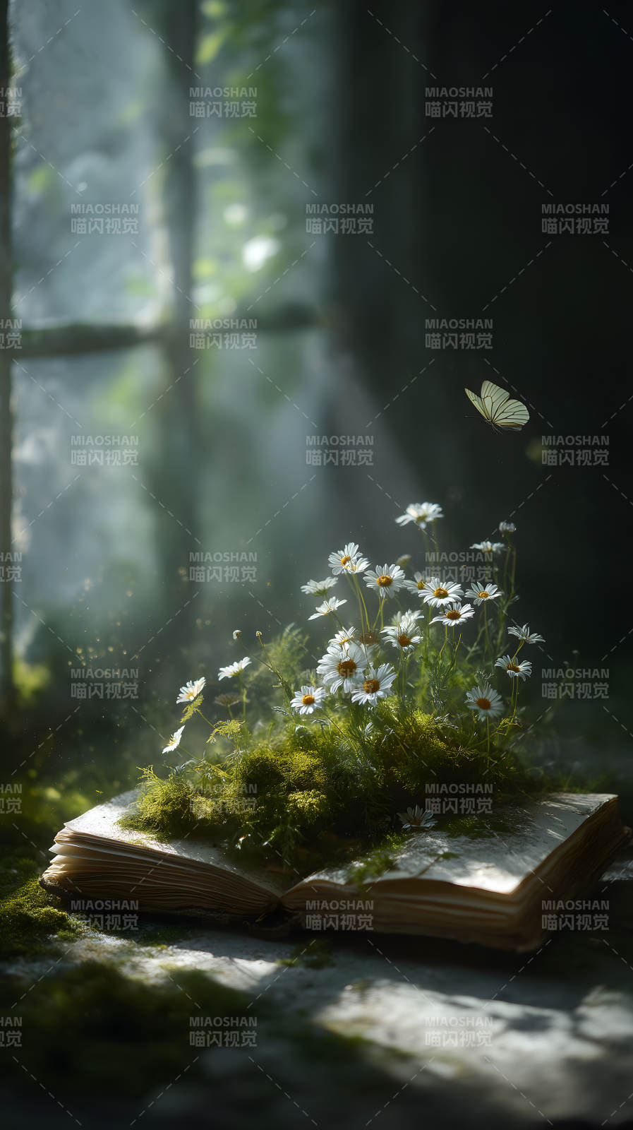 书本上的花朵和蝴蝶图片