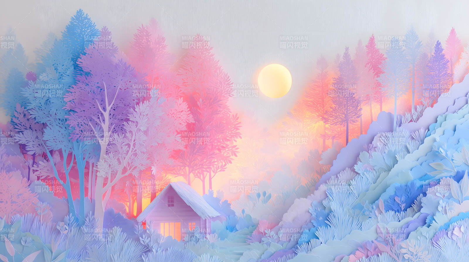 纸艺梦幻田园风光图片