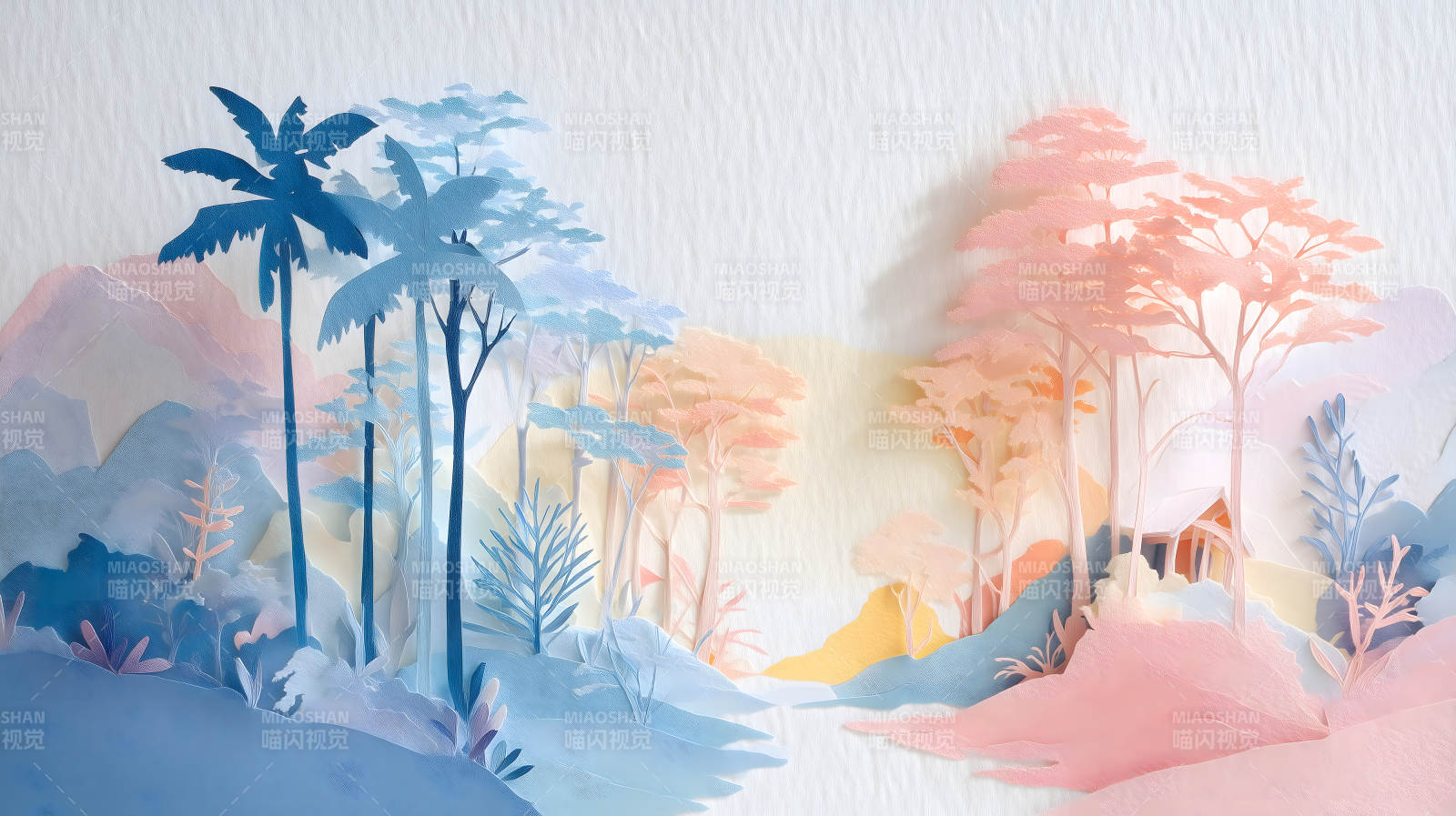 纸艺风景画梦幻色彩图片