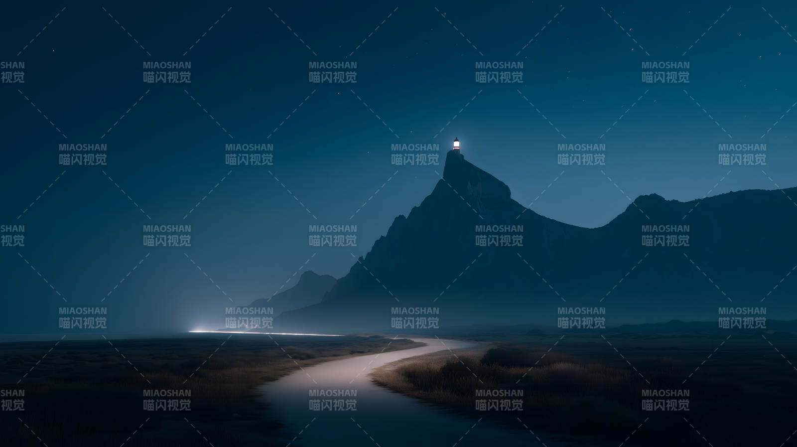 山顶灯塔指引方向图片