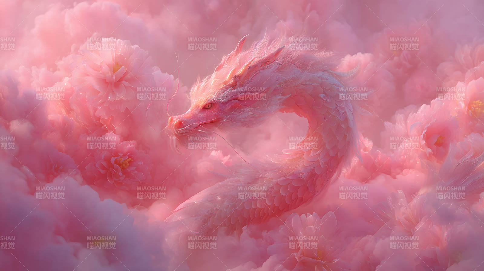 粉色巨龙翱翔云海图片