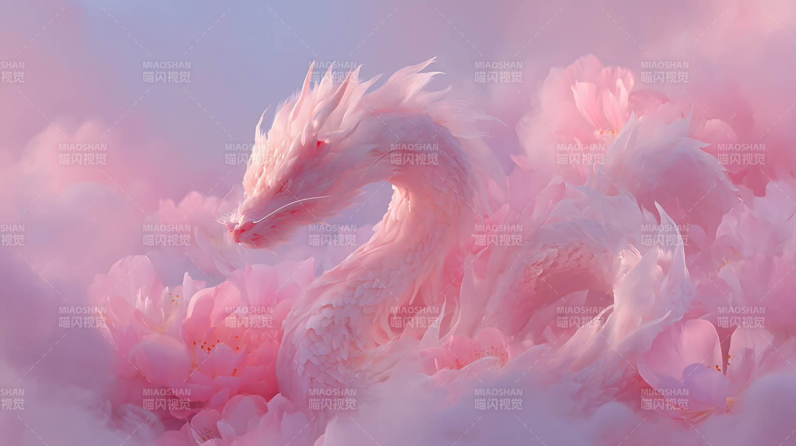 粉色祥云与龙图片