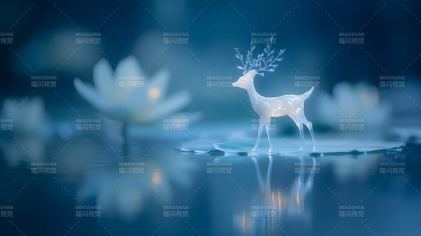 水面上的发光麋鹿图片