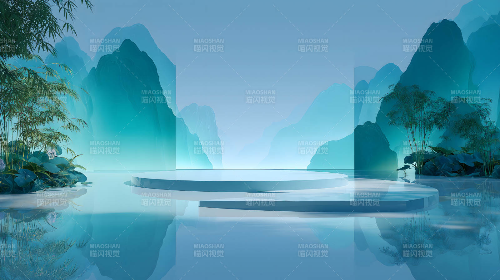 水景舞台山峦背景图片