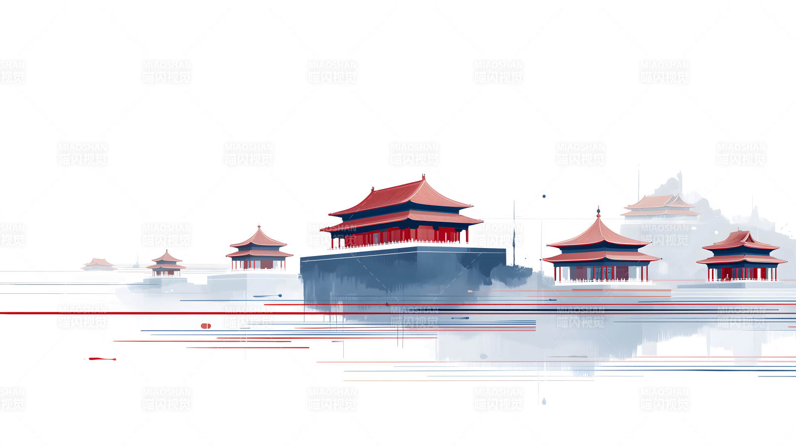 东方建筑水墨风图片