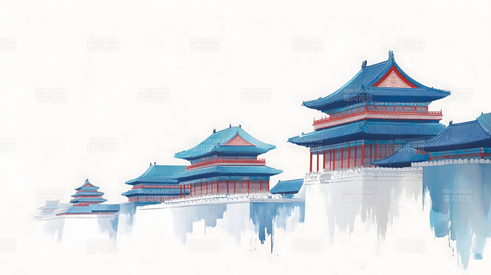 古建筑群蓝红相衬图片