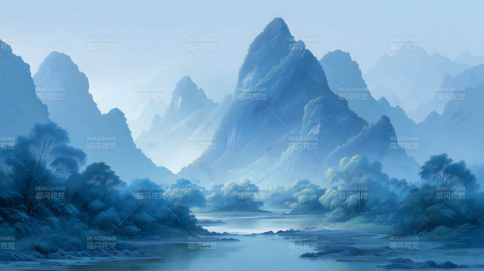 山水画卷烟雾缭绕图片