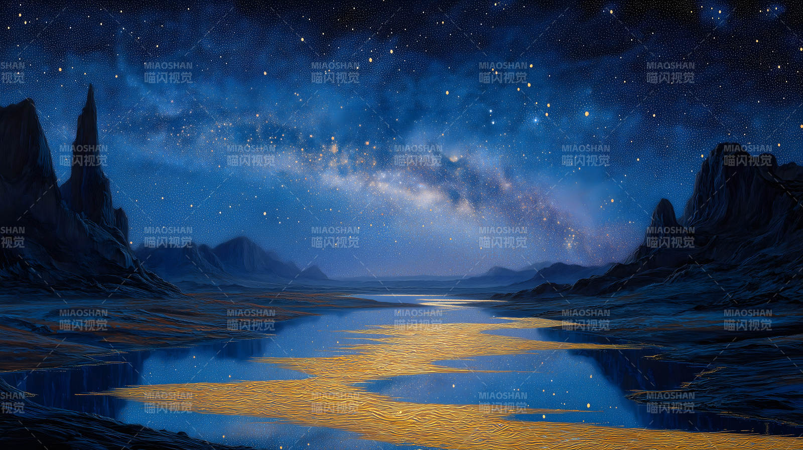 星空下的河流奇景图片