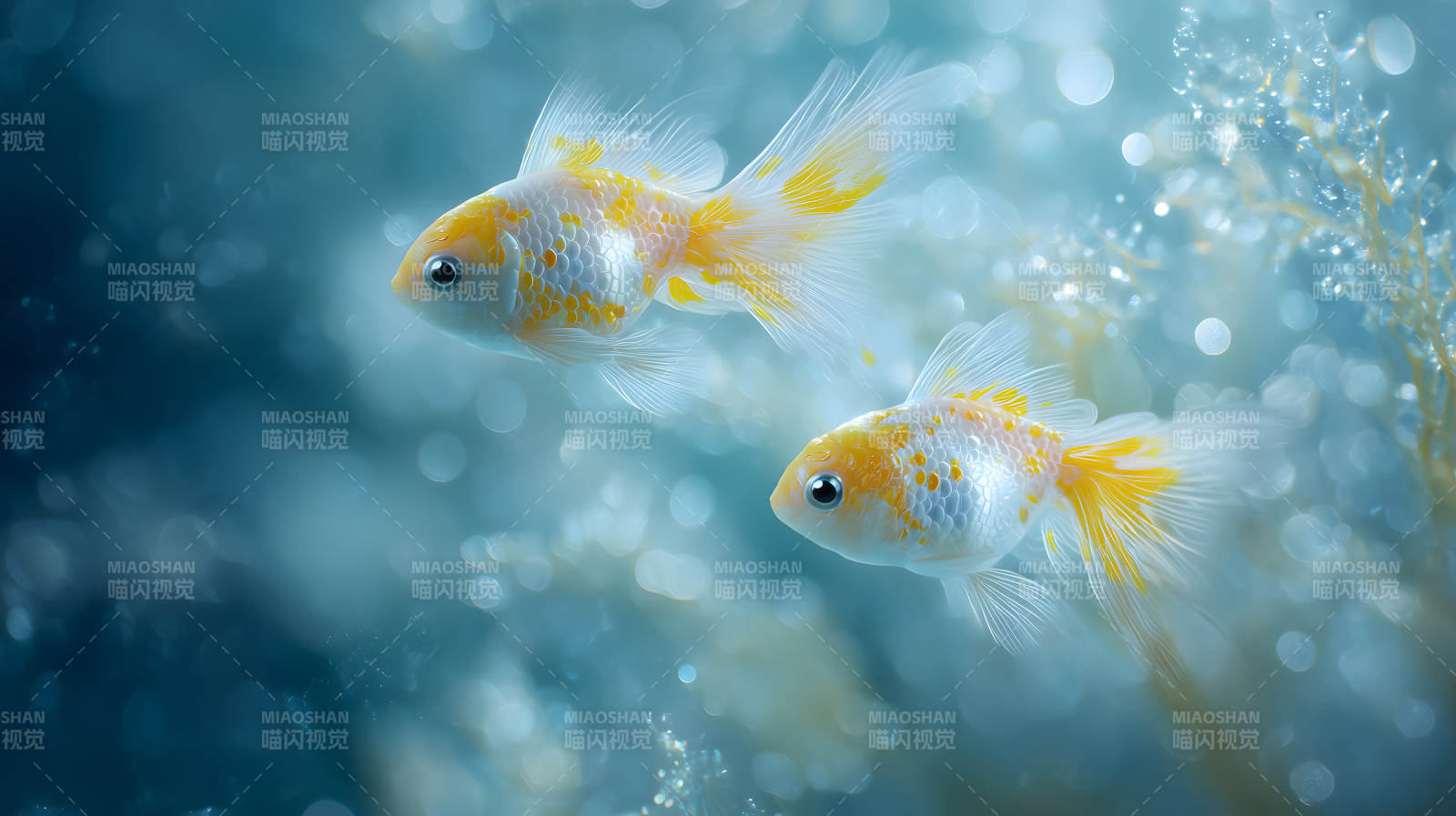 金鱼水中游动美景图片