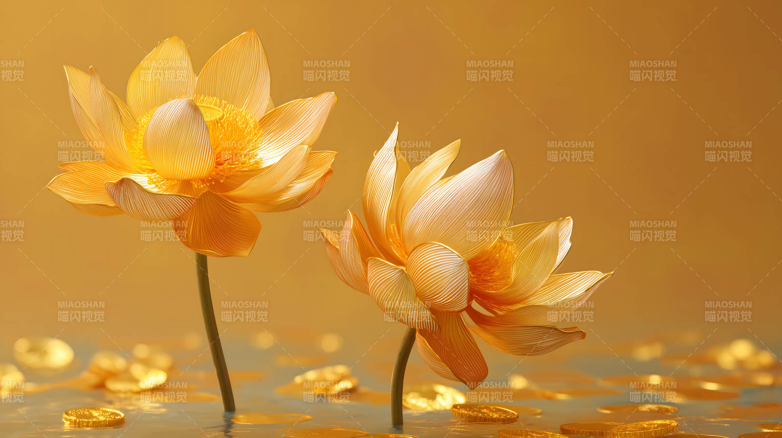 金色莲花绽放图片