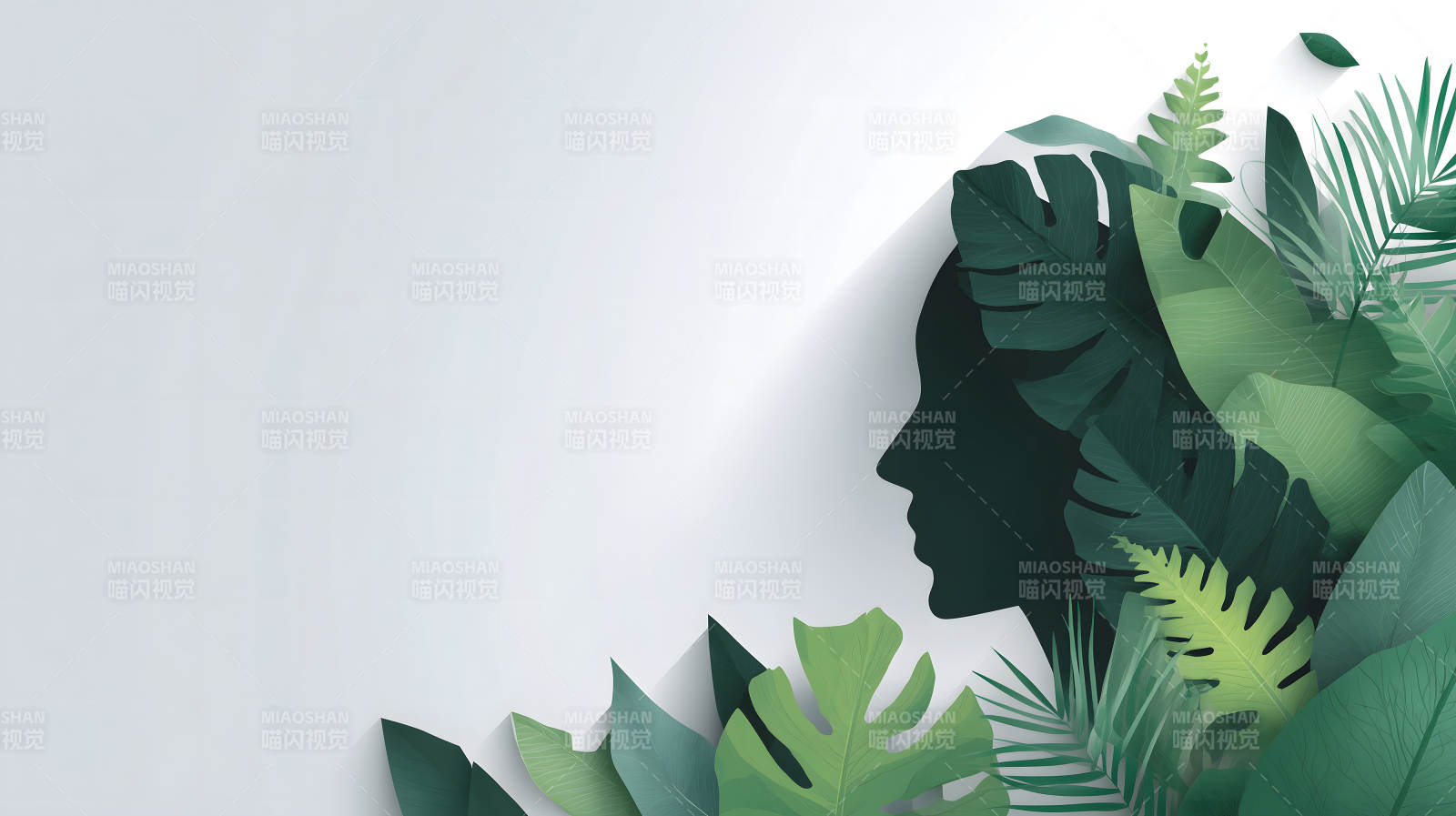 绿意盎然的女性剪影图片