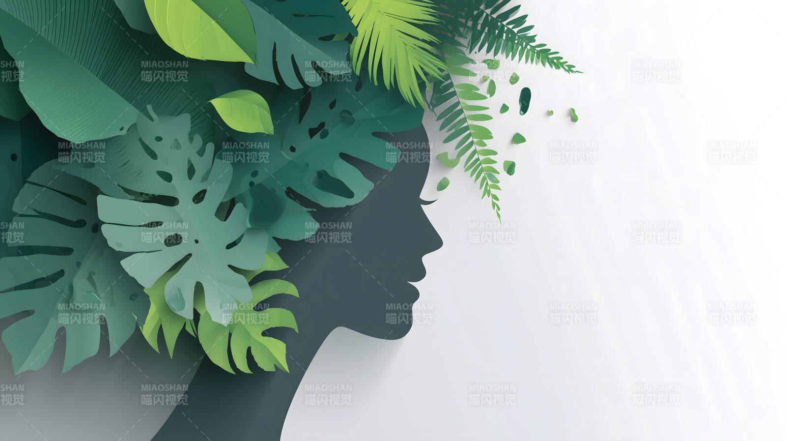 绿叶剪影女人头像图片