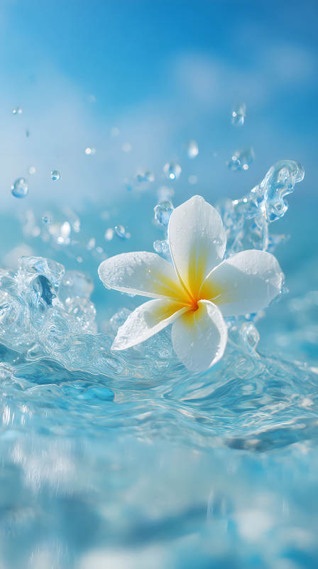 水花中绽放的鸡蛋花图片