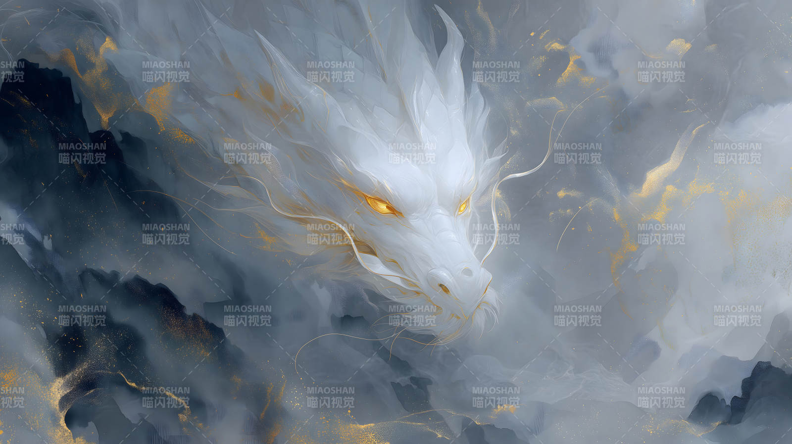 白龙腾云金光闪耀图片