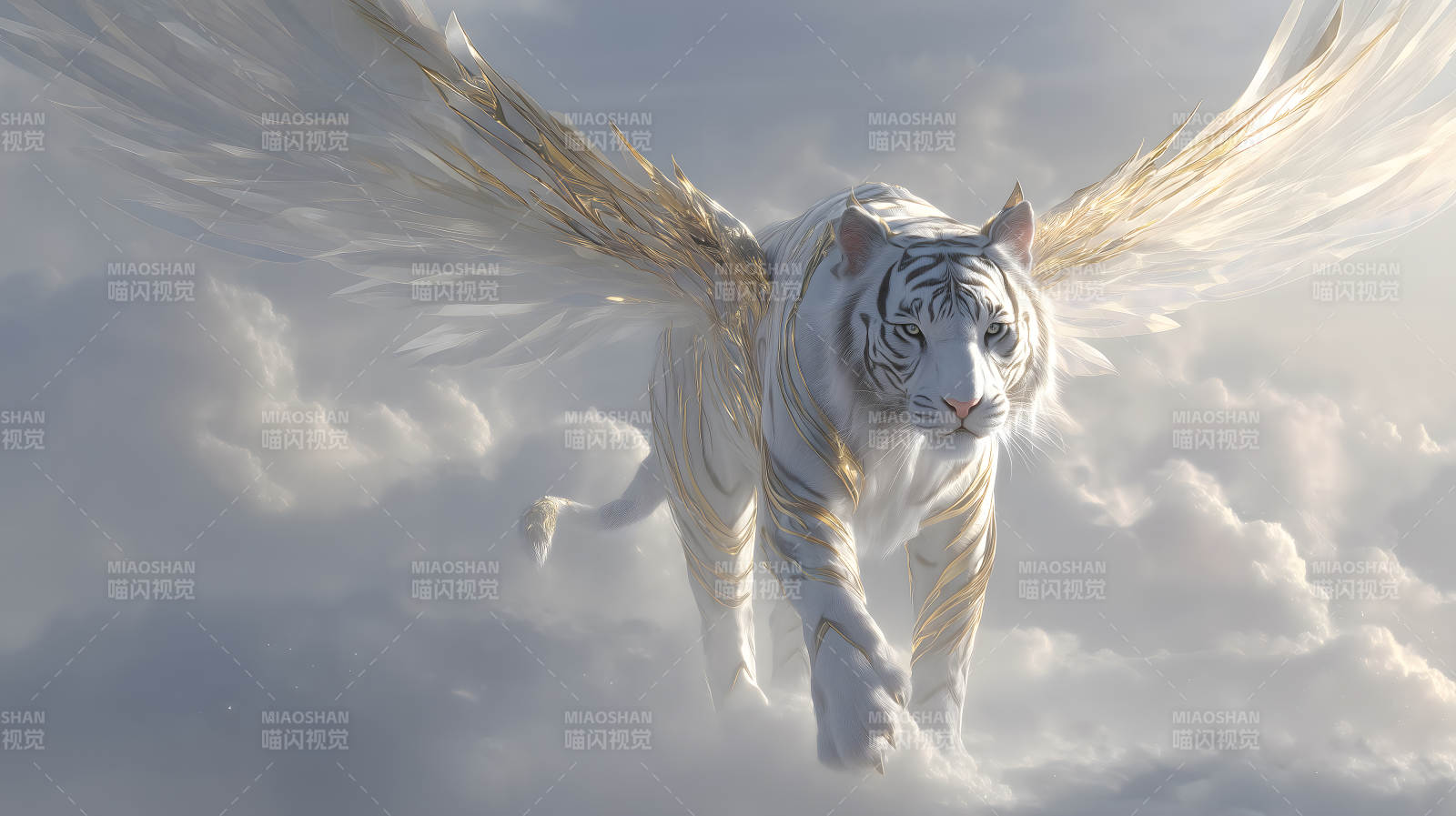 白虎飞翔云端之上图片