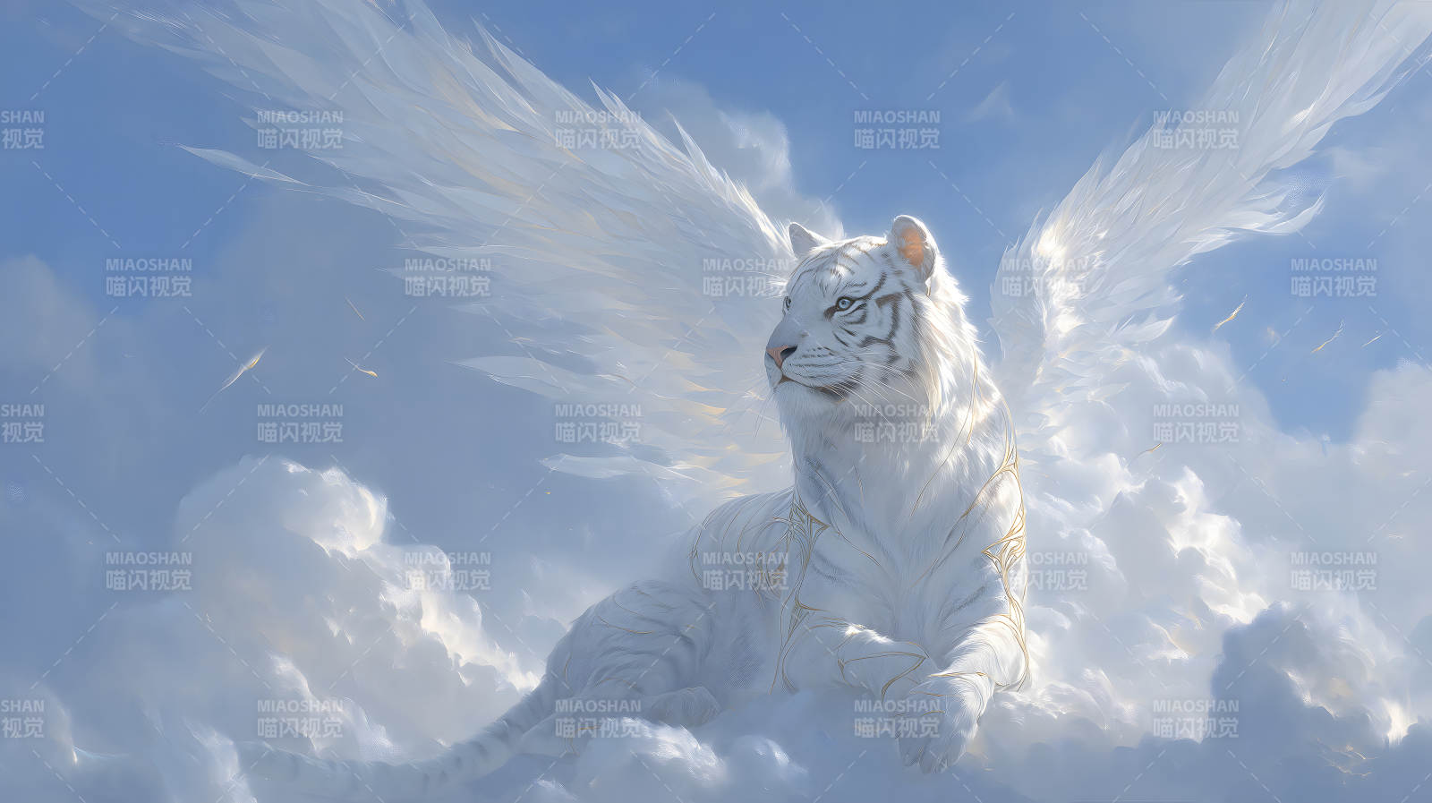 天使白虎翱翔云端图片