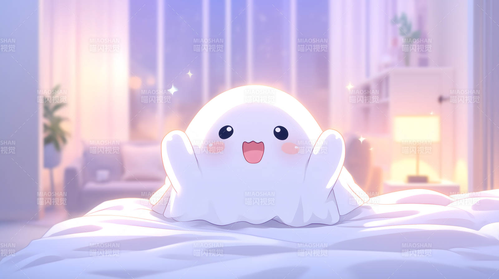 可爱的小幽灵在床上图片