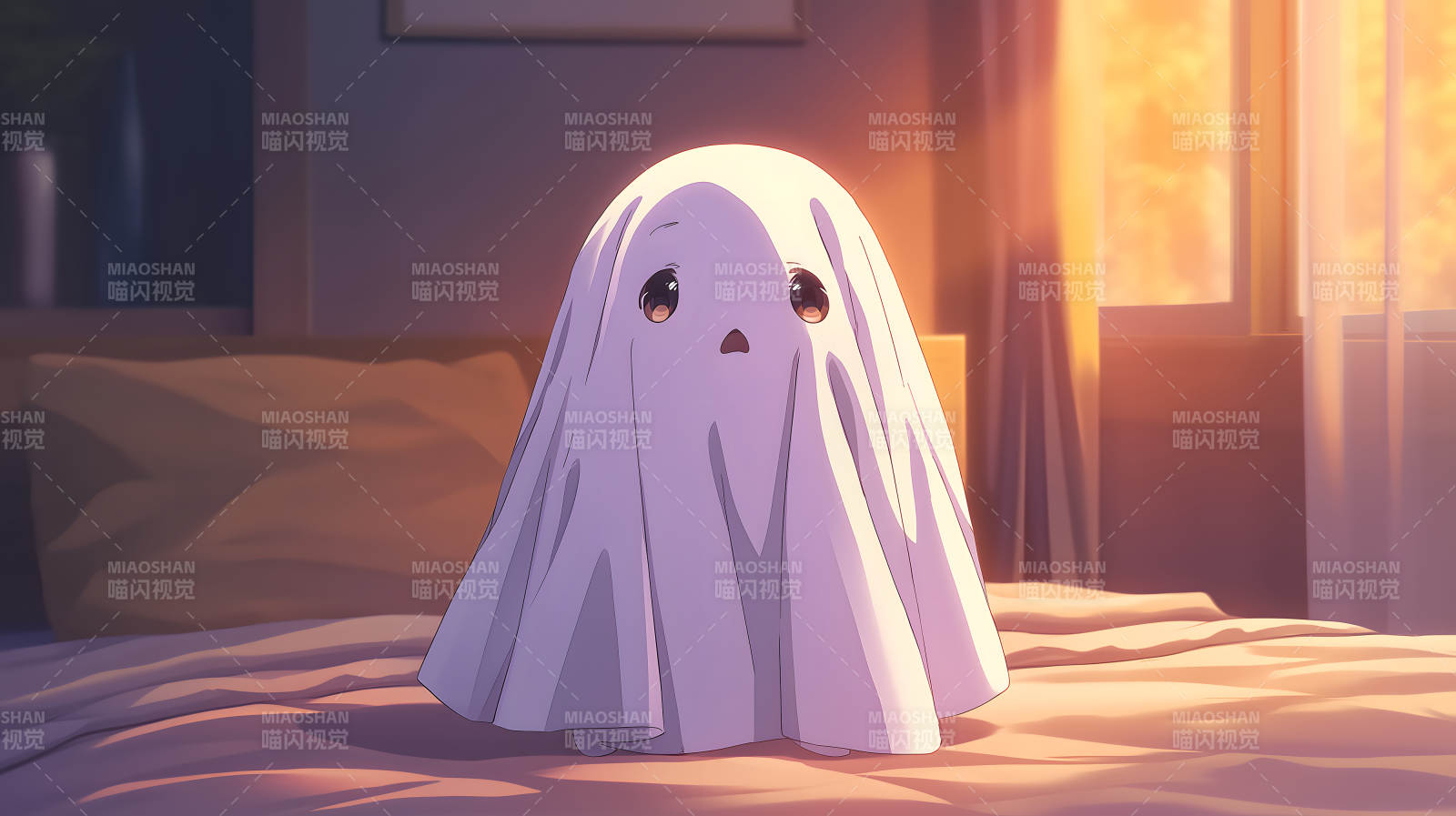 可爱小幽灵在床上图片