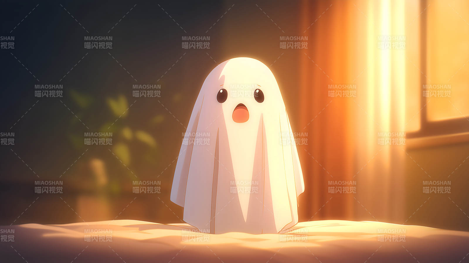 可爱的小幽灵在床上图片