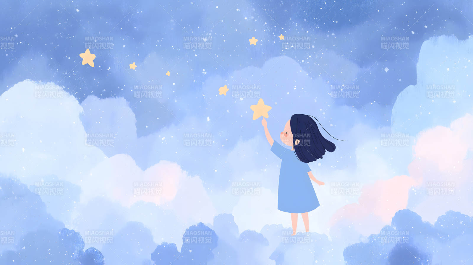 女孩摘星温馨梦幻图片