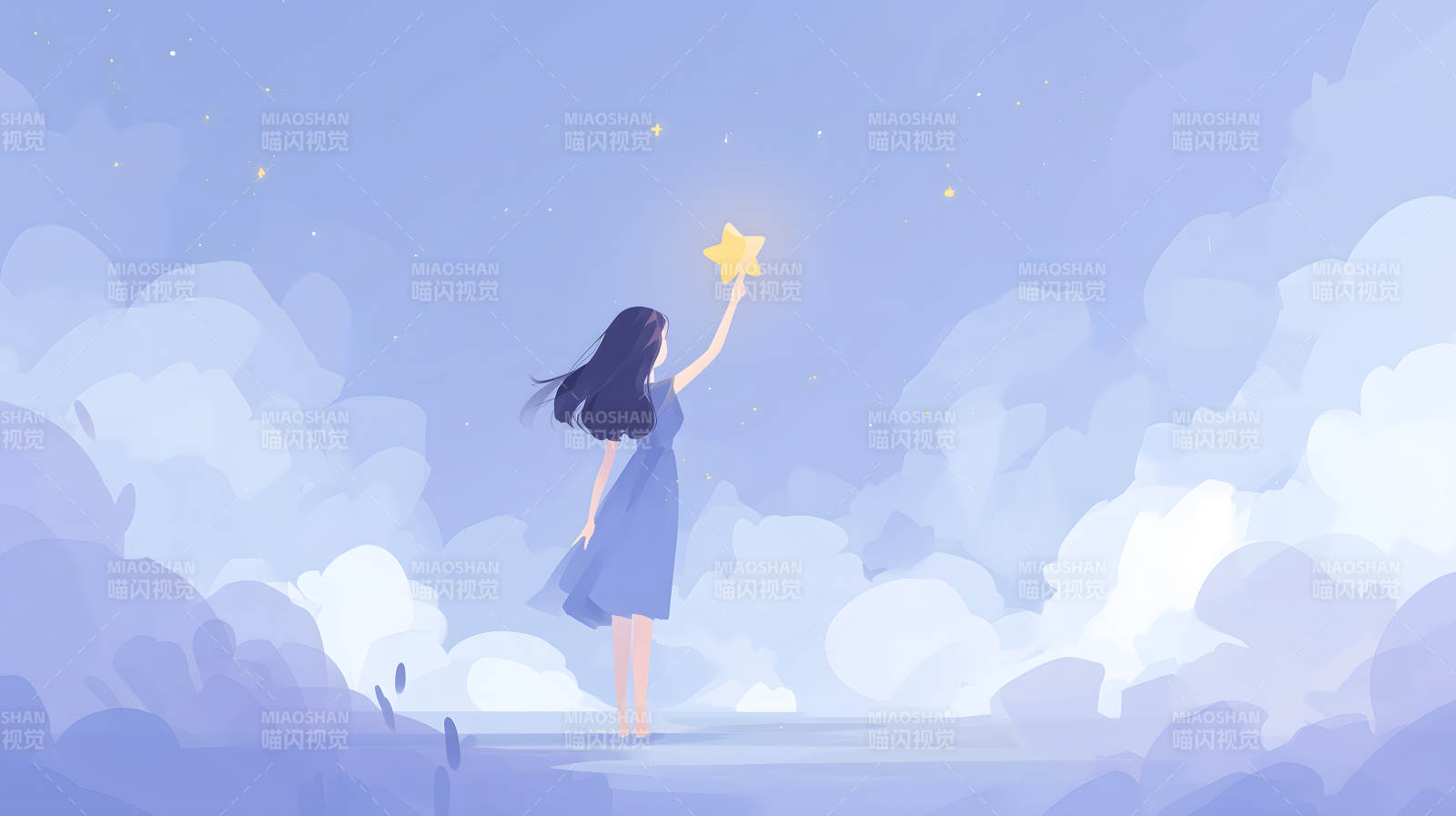 女孩摘星梦幻景象图片