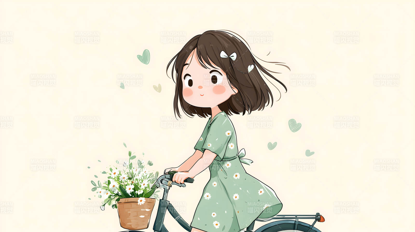 女孩骑车赏花图片