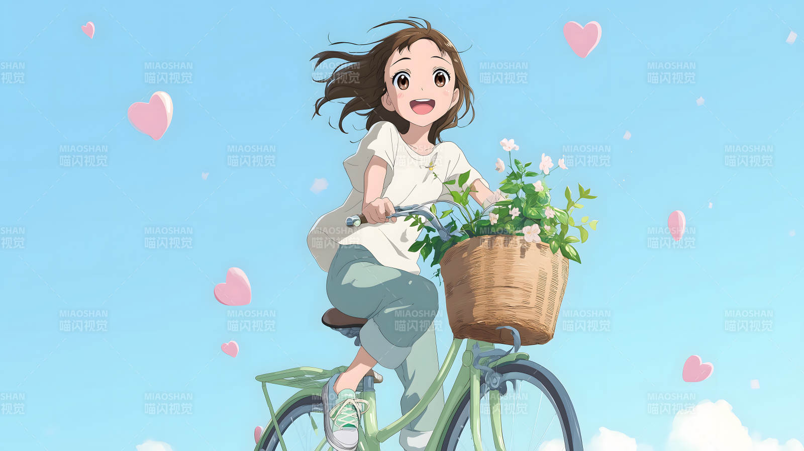 女孩骑车赏花图片