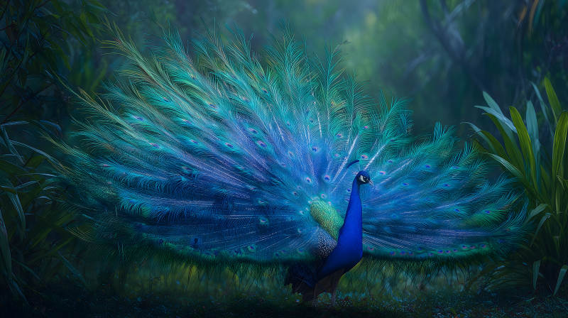 孔雀开屏色彩绚丽图片