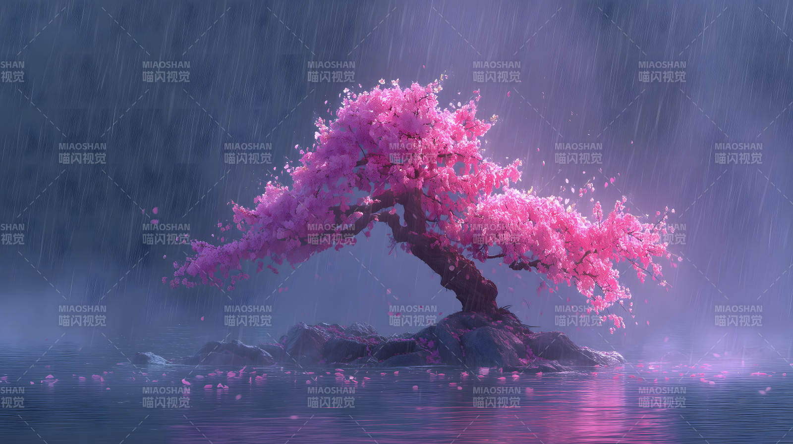 樱花树雨景图片