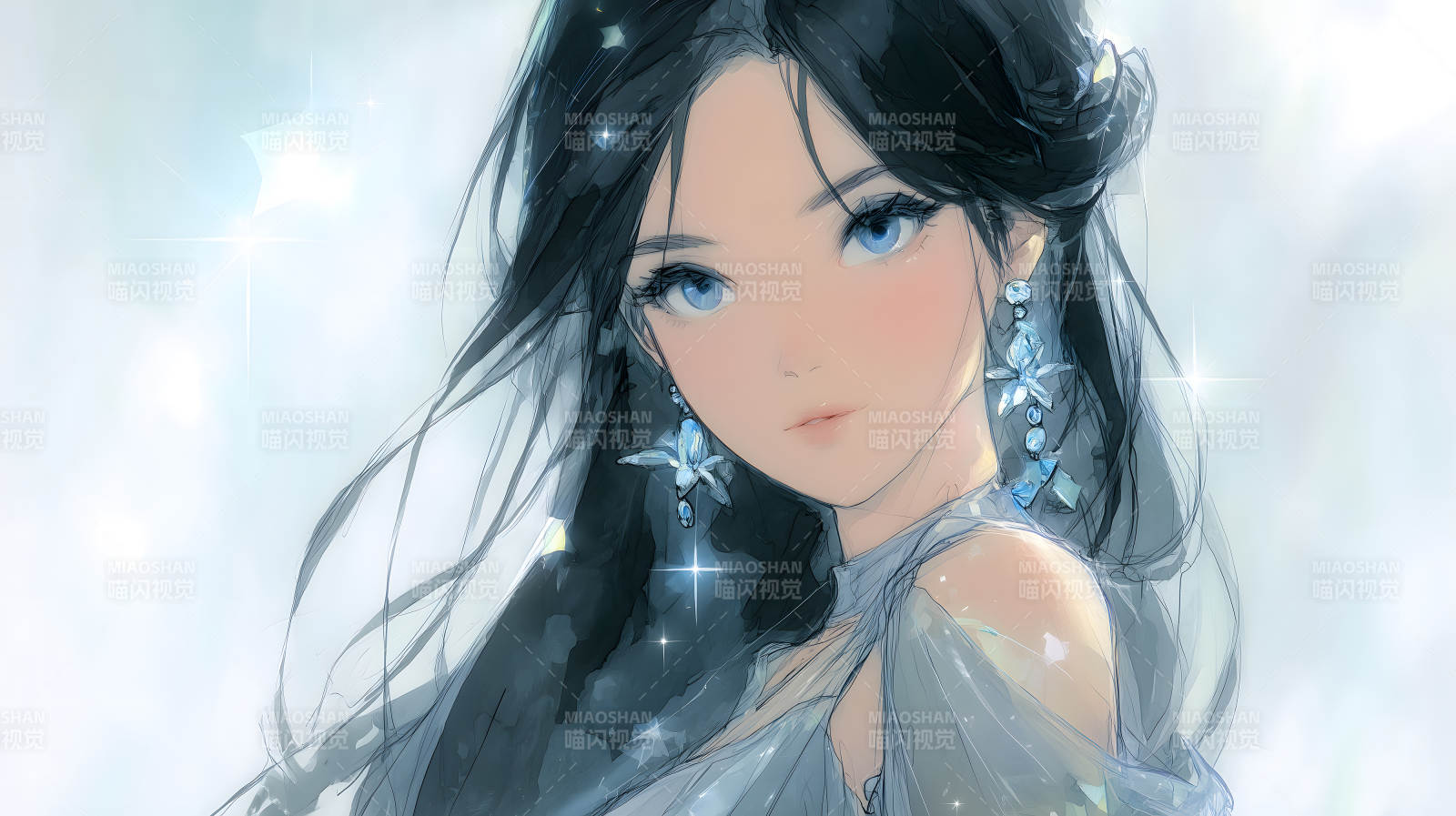 蓝眸女子静谧唯美图片