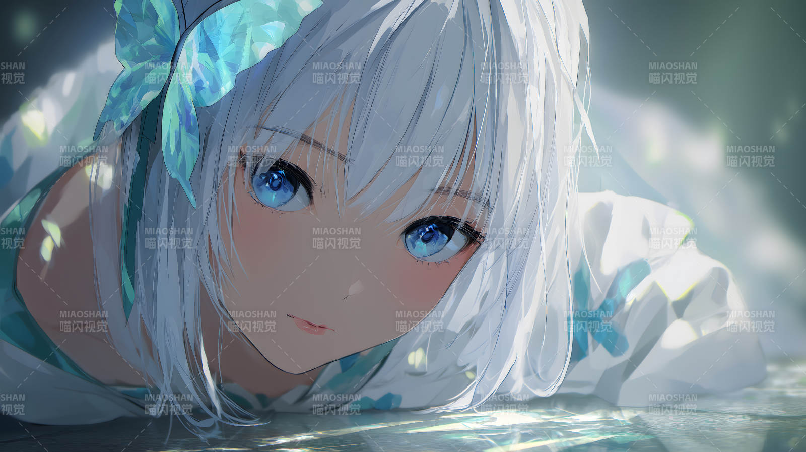 蓝眸少女静谧凝视图片