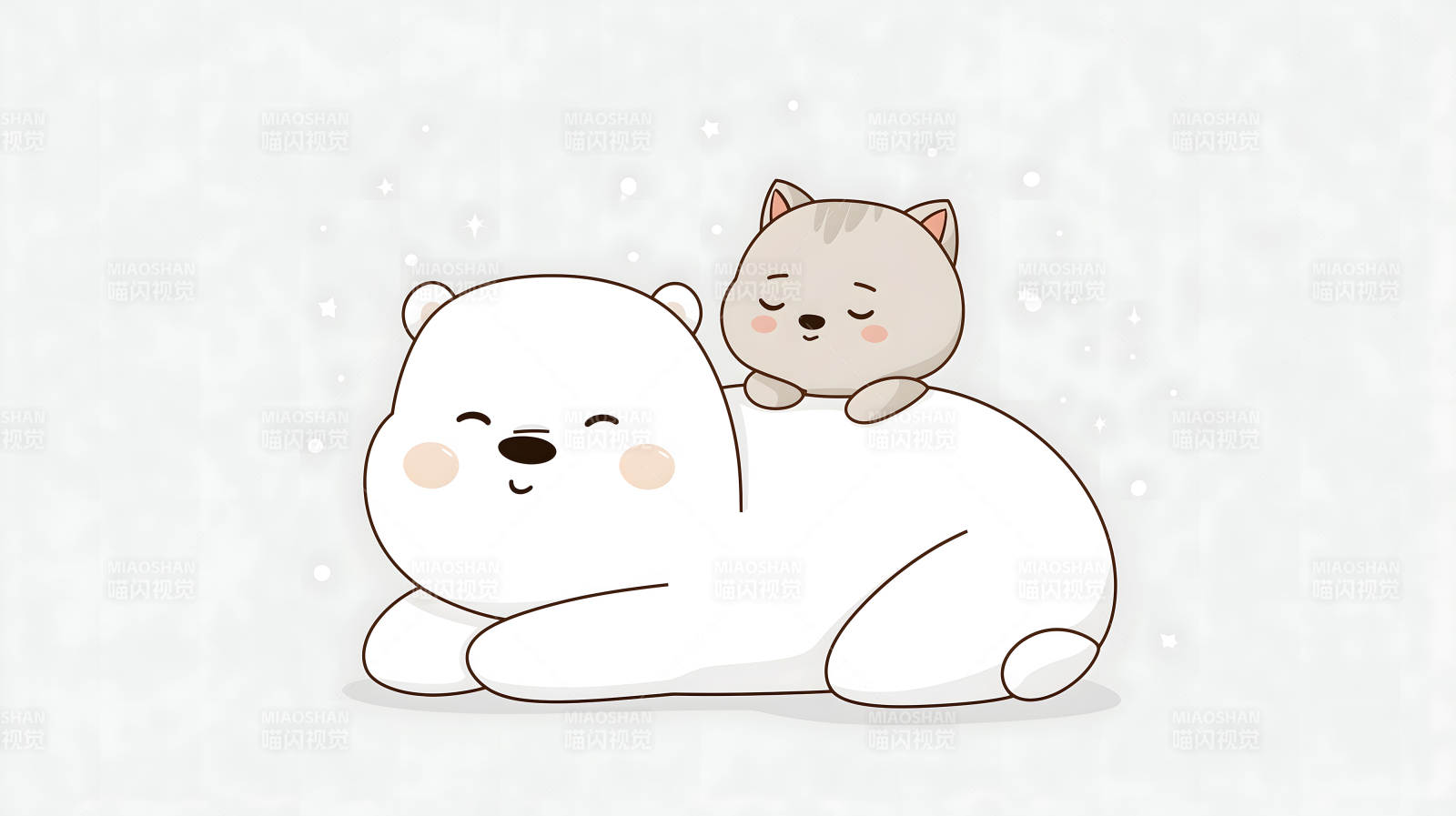 北极熊与小猫依偎图片