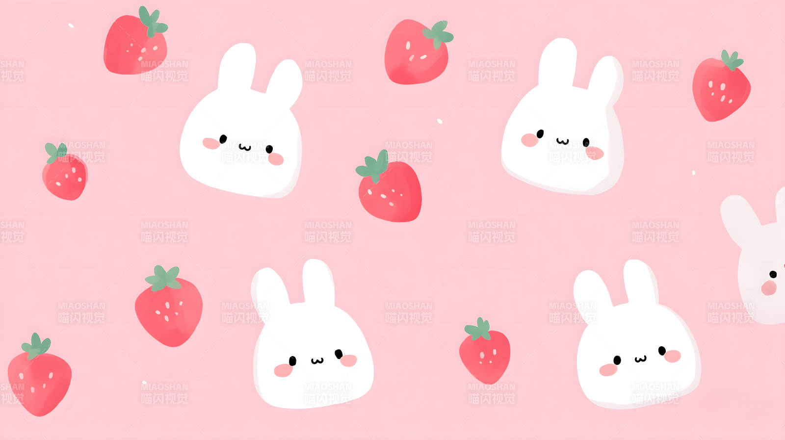 兔子草莓可爱粉色背景图片