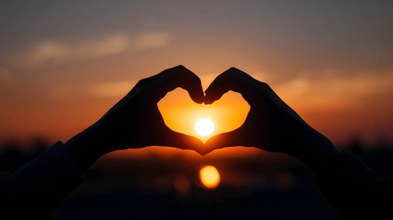 手比心夕阳图片