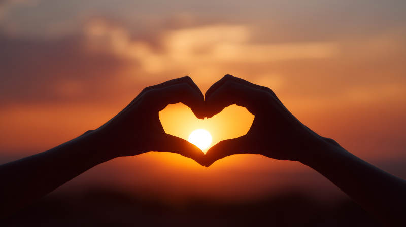 手比心夕阳下的爱图片