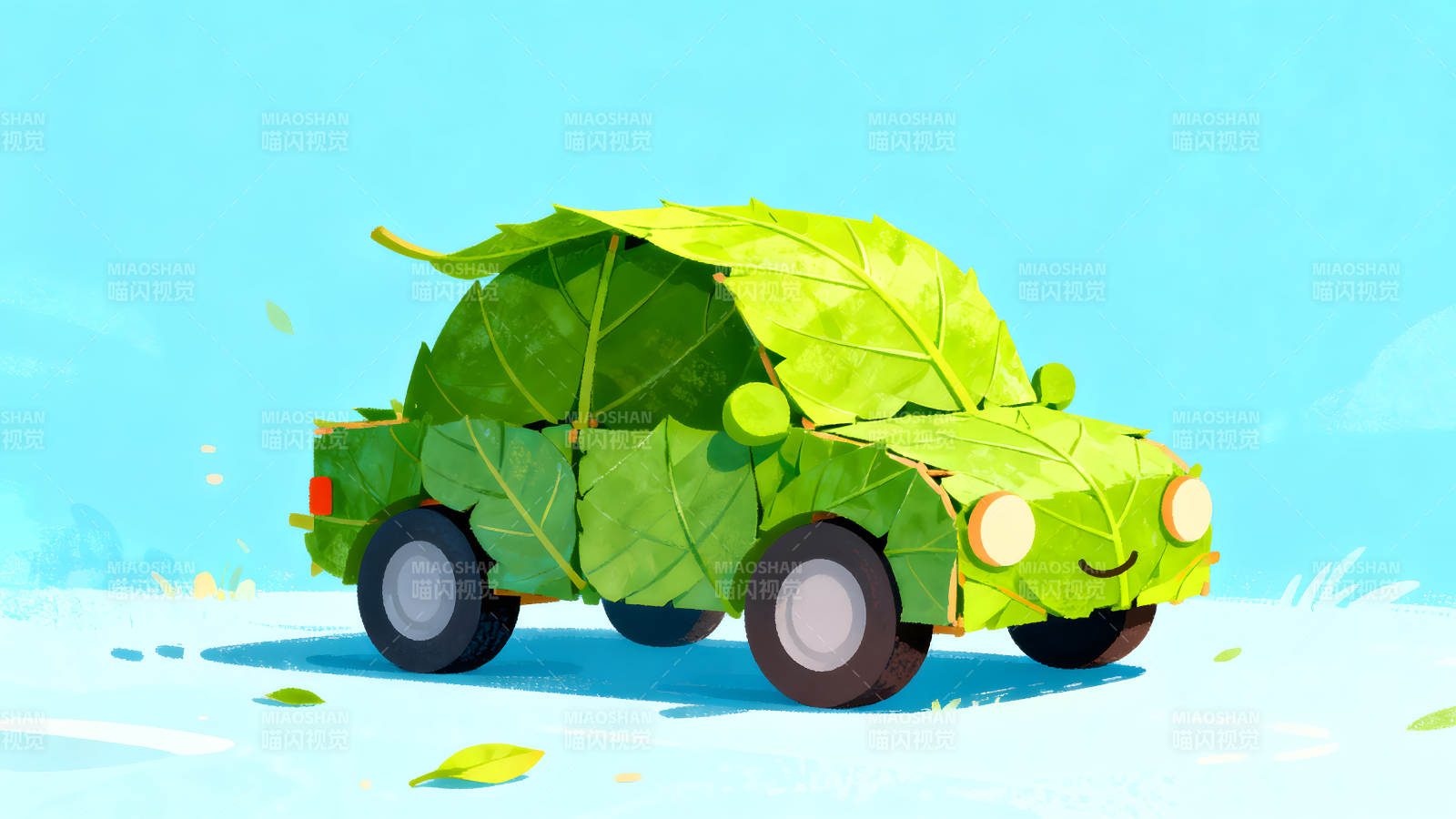 绿叶汽车行驶在蓝天下图片