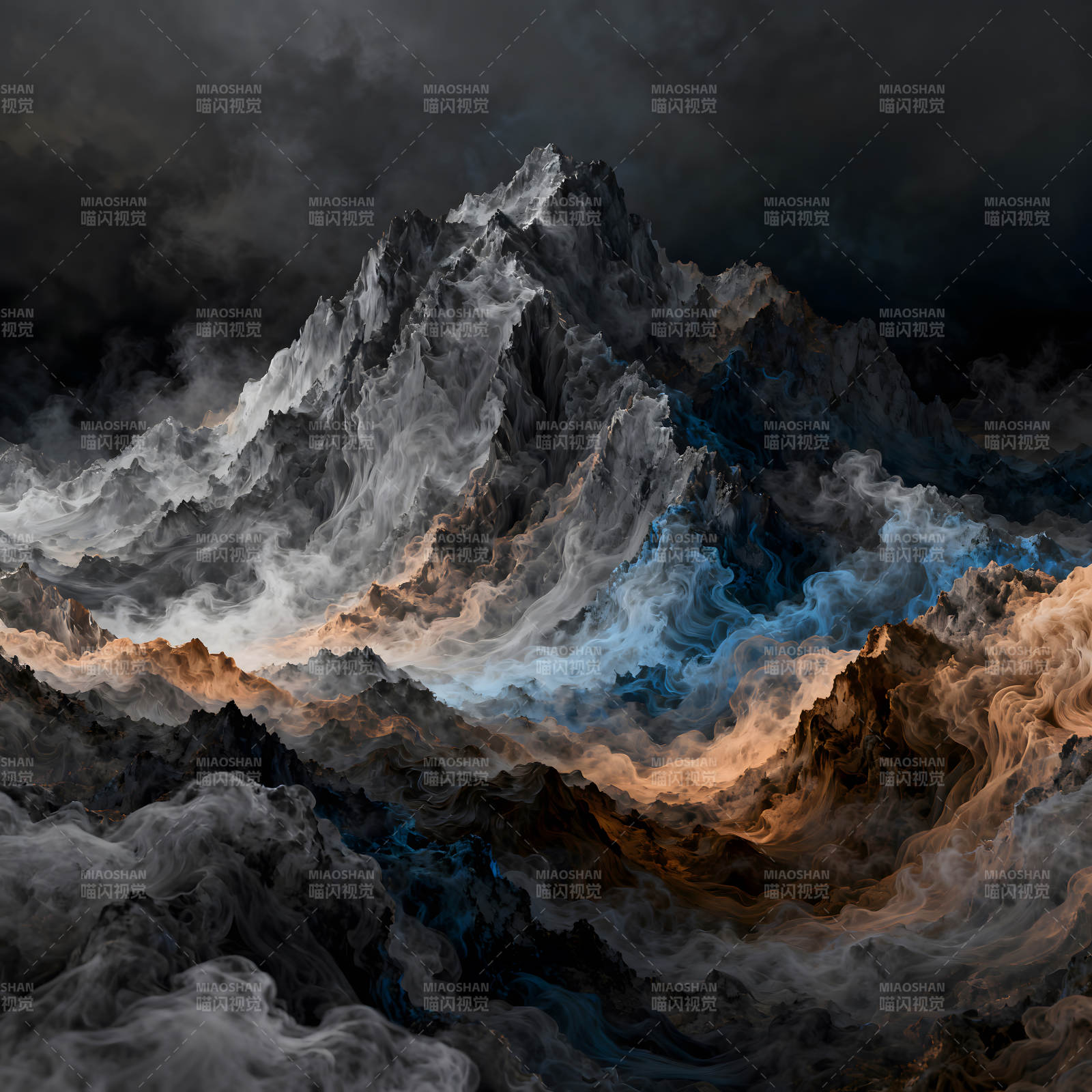 抽象山脉云雾缭绕呈现梦幻景象图片