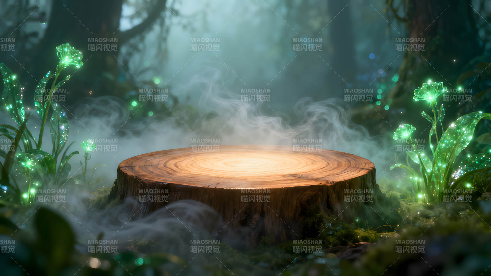 森林里的发光树桩舞台图片
