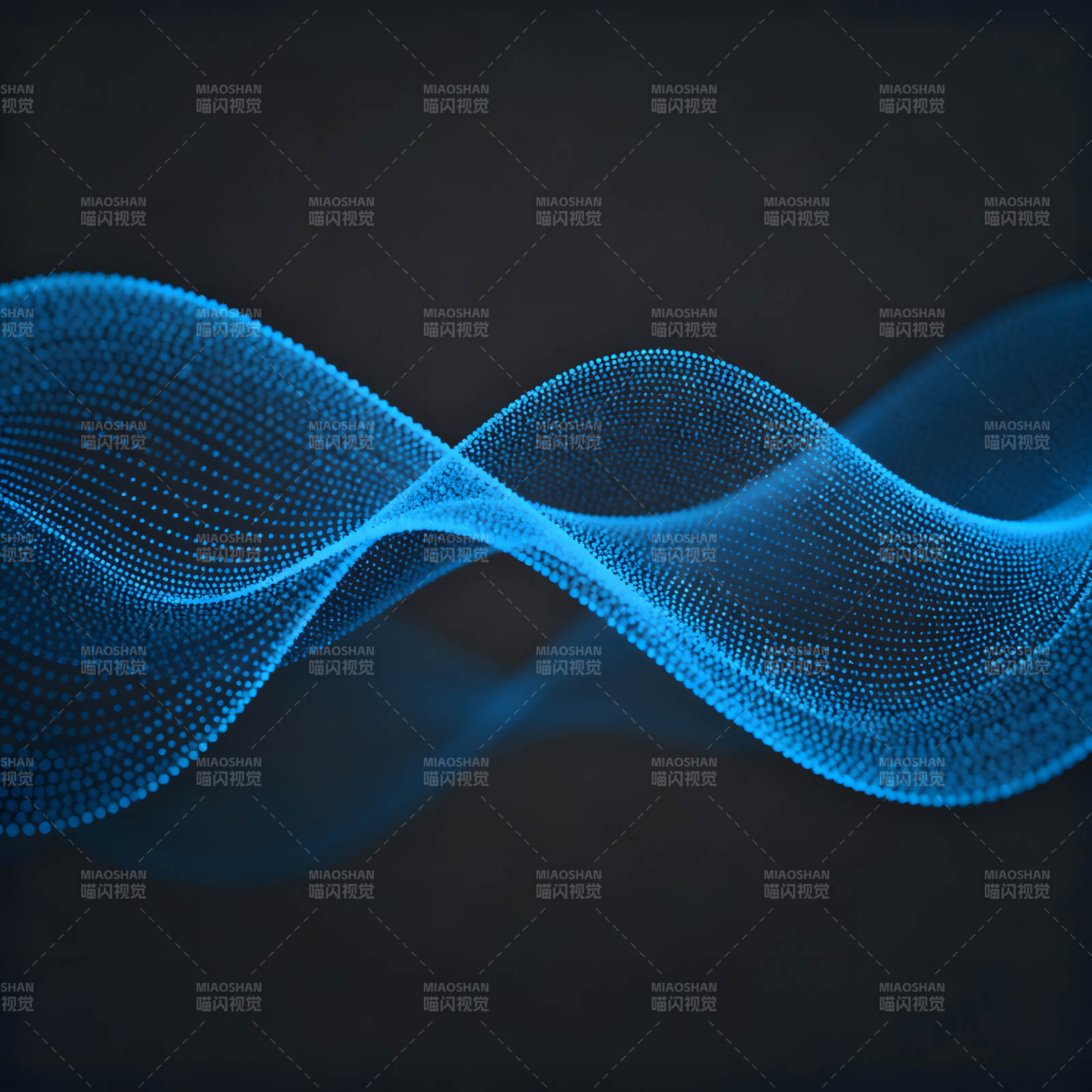 蓝色点状波浪在黑色背景中呈现图片