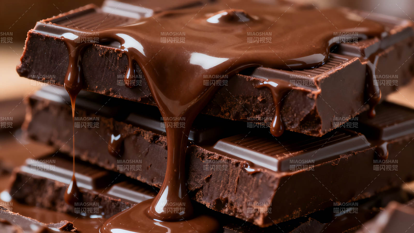 巧克力融化在巧克力块上图片