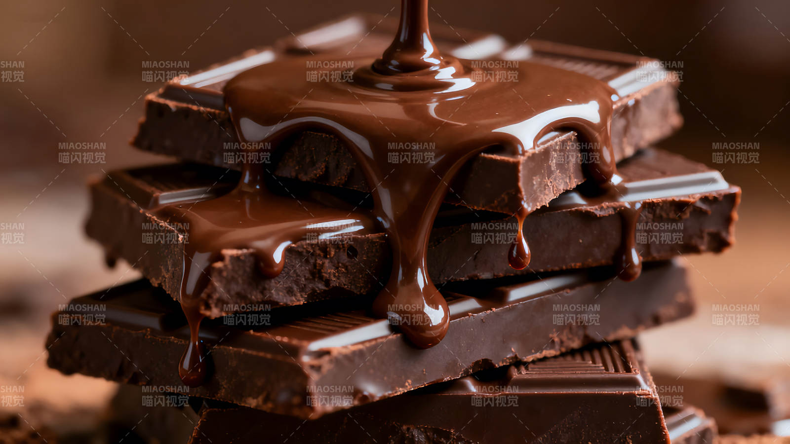 巧克力融化在巧克力块上图片